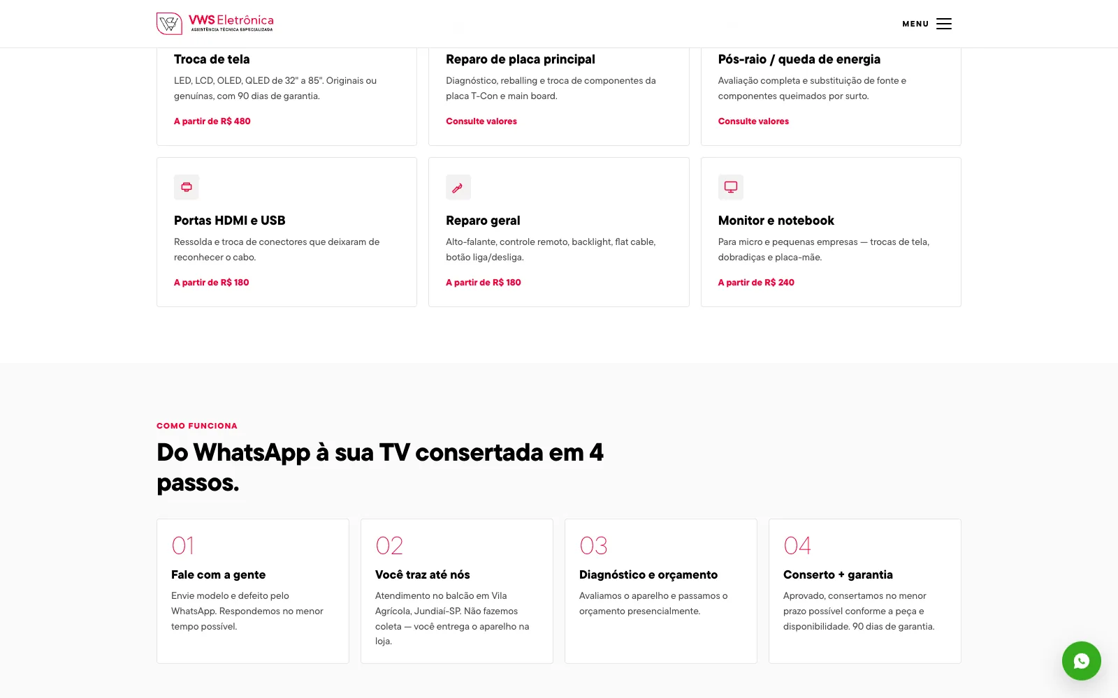 Seção Do WhatsApp à sua TV consertada em 4 passos no site da VWS Eletrônica