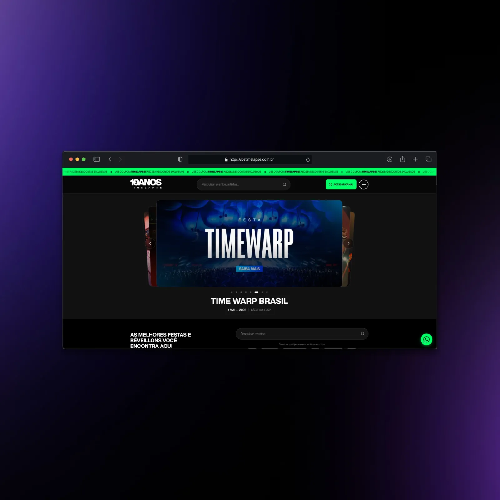 Timelapse: tela do projeto