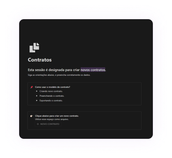 Tela do Template WUIX Office Notion Contratos